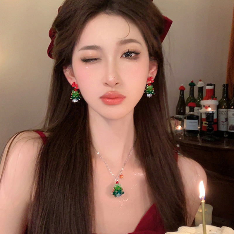 水晶圣诞树项链圣诞节装扮甜美气质锁骨链小清新时尚百搭饰品批发