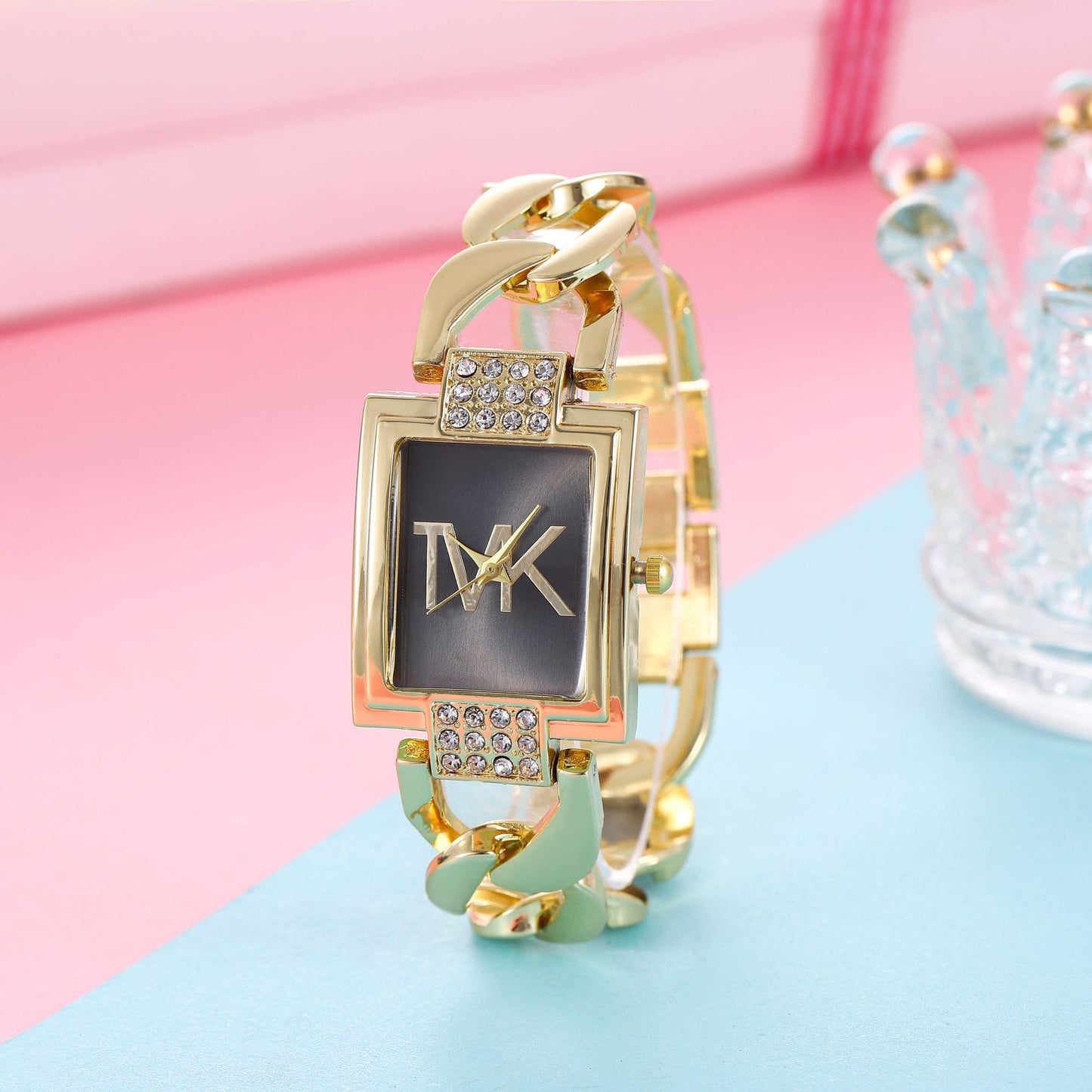 Fashion women's watchTVK Women's Watch High-Grade Steel Band Diamond-Embedded Fashion Ins Square Dial Korean Style Quartz Watch Foreign Trade New