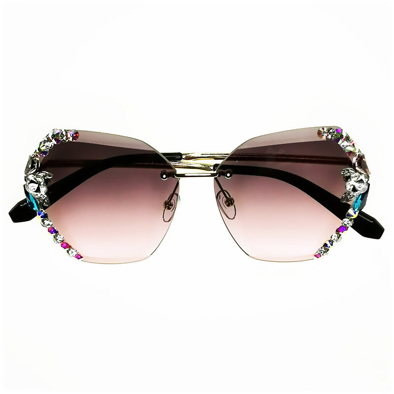 Women's fashion glasses 2024  新款时尚太阳镜女士防紫外线大脸显瘦无框水钻墨镜女ins韩版潮