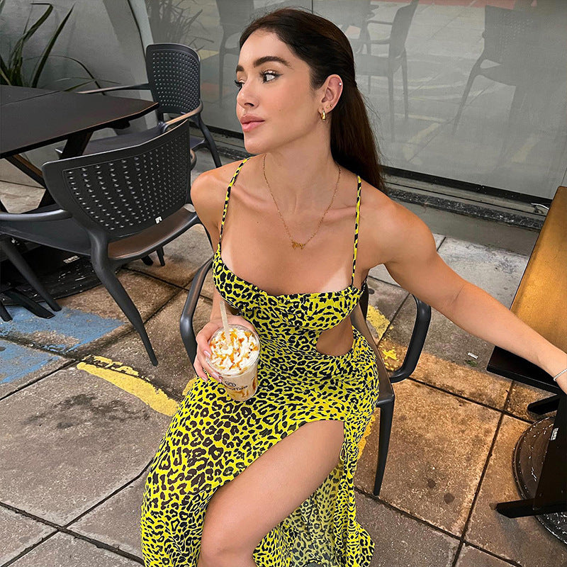 Fashion women's wear  2024 Summer New Cross-Border Women's Clothing Fashion Printed Sexy Backless Cross Strap Sling Dress