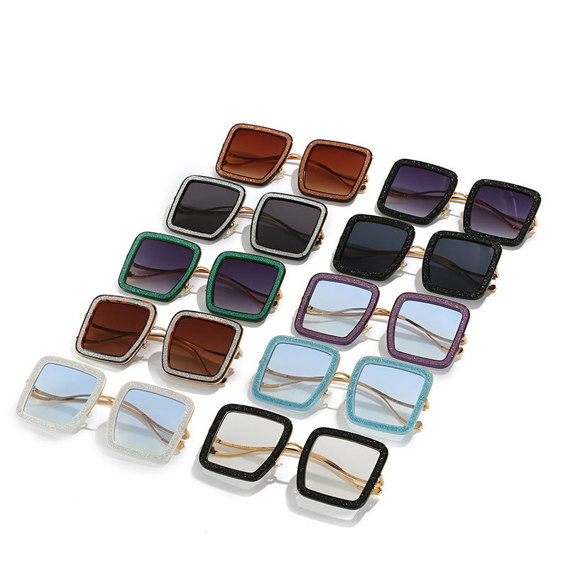 Women's fashion glasses 2022新款方框太阳镜 欧美网红ins街拍风尚眼镜个性闪钻搞怪墨镜女
