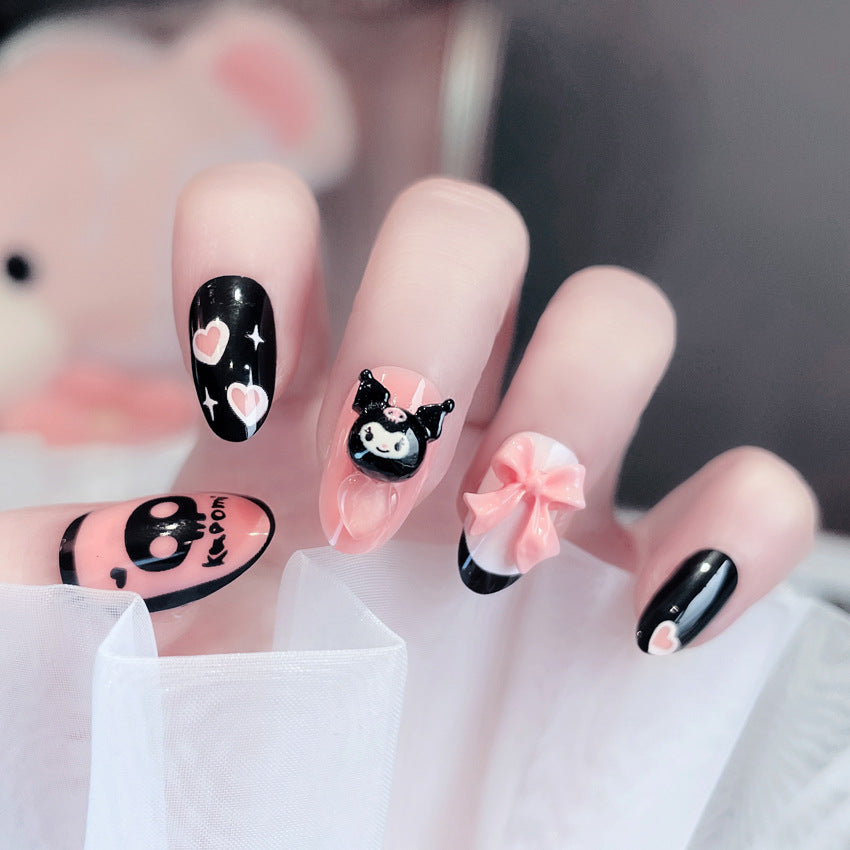 Fashion  nail New Cute Doll Short Skull Finished Nail Beauty Wearable Fake Nails Removable Nail Tip Wearable Armor X90