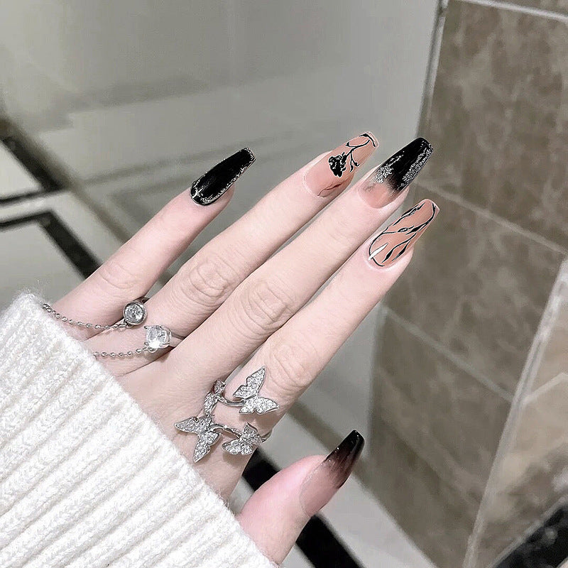 Fashion  nail Wearing Nail Nail Stickers Nail Patch Fake Nails Removable Glitter Rose Nail Nail Sticker Y28