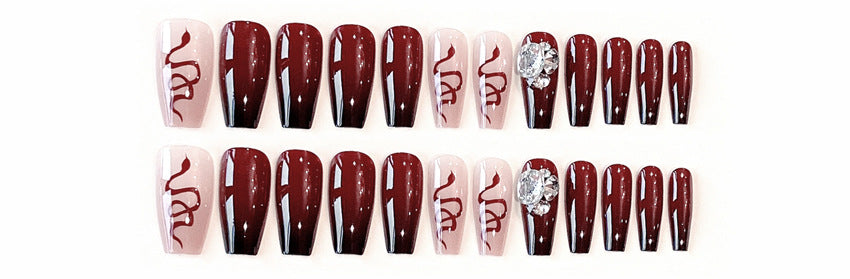 Fashion  nail Wearable Fake Nails Snake Diamond Manicure European and American Nail Nail Sticker Finished Detachable Nail Tip Patch Ballet Nail A49