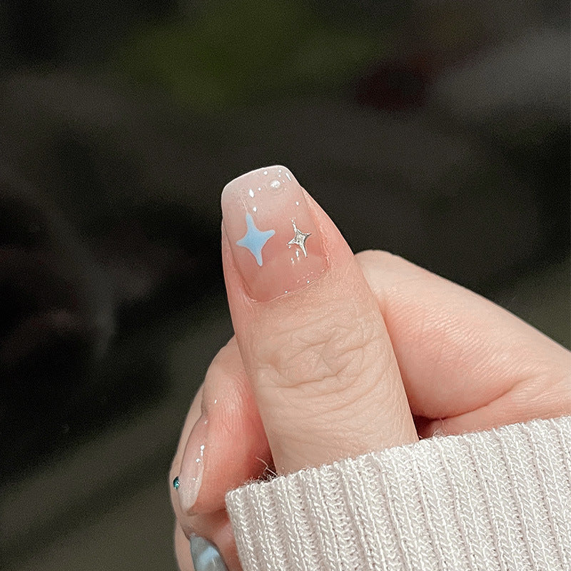 云霞星空穿戴甲链条指甲贴片短款美甲片半手工假指甲美甲贴片成品