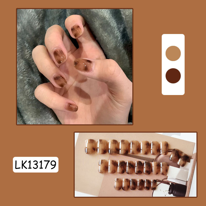 秋冬玳瑁晕染穿戴甲美甲贴片甲片指甲贴片假指甲片穿戴式美甲成品
