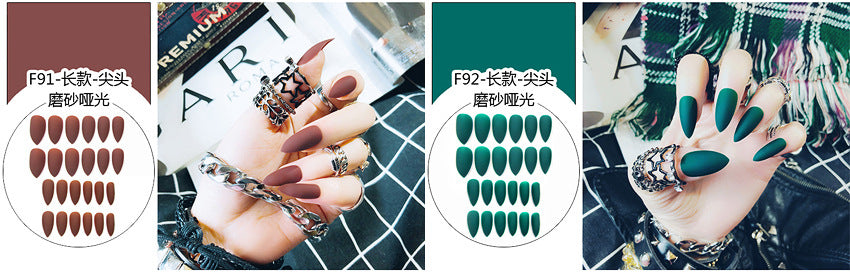 Fashion  nail Pointed Toe Nail Tip Solid Color Frosted and Matte Whole Fake Nails Wear Nail Nail Stickers Nail Finished Product Detachable