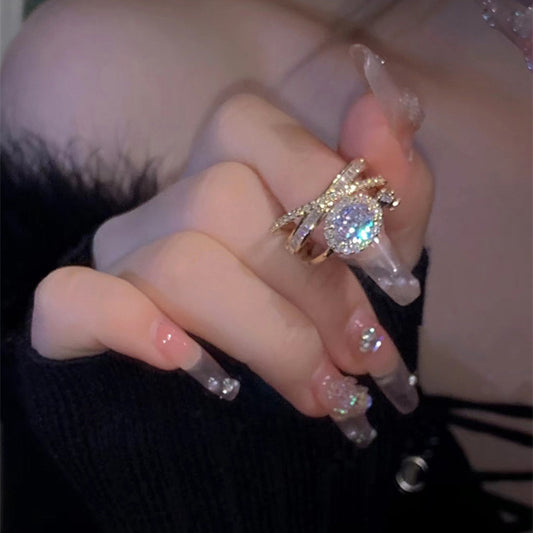 真金电镀精致百搭锆石开口戒指女轻奢小众叠戴个性设计食指戒批发