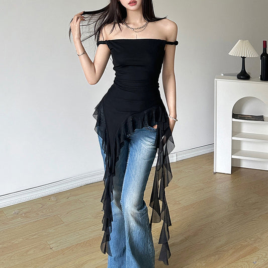 Free shipping  new women's clothing solid color slim-fitting street fashion one-word collar sleeveless halter top tops