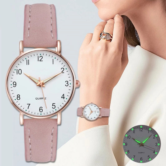 Fashion women's watchNew Simple Digital Men's and Women's Luminous Watch Small Fresh Matte Leather Casual Watch Women's Quartz Watch