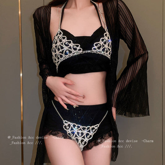 配饰胸针镶钻身体链欧美bodychain性感比基尼bikini高级感胸链饰品批发女