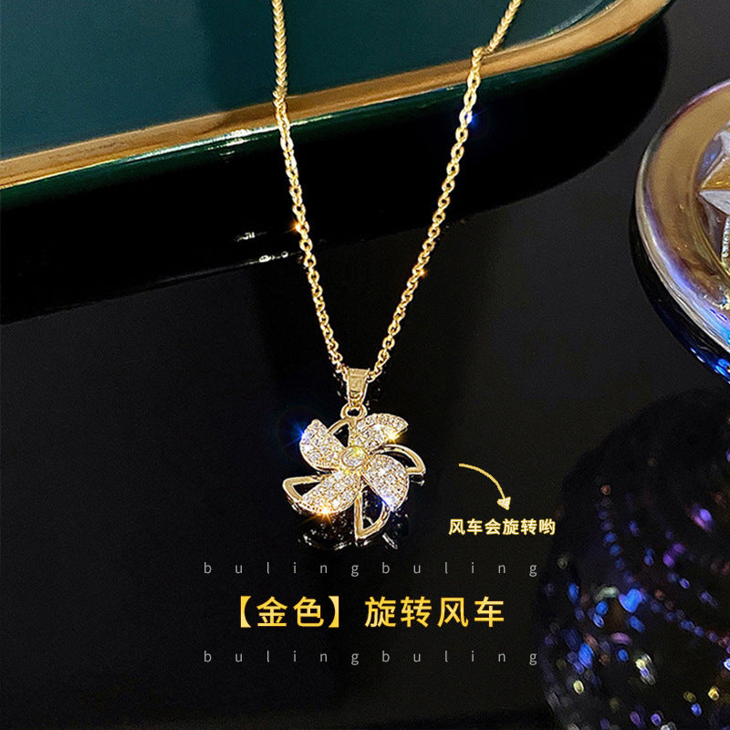 锆石风车可旋转项链ins时尚百搭高级感毛衣链小众简约饰品批发女