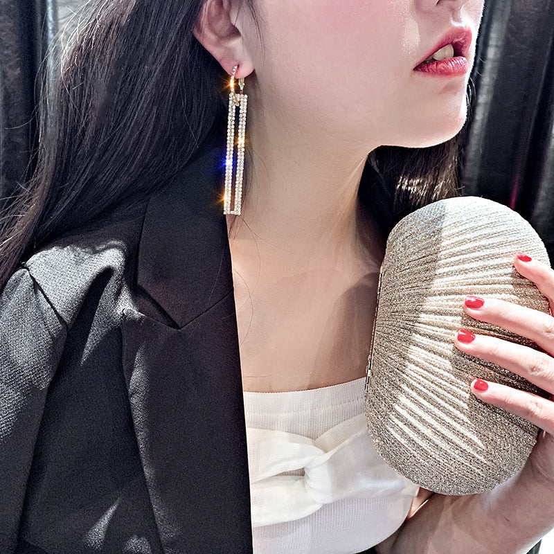 首饰项链创意耳坠925银针个性网红欧美耳饰珍珠锆石镶钻气质长款流苏耳环