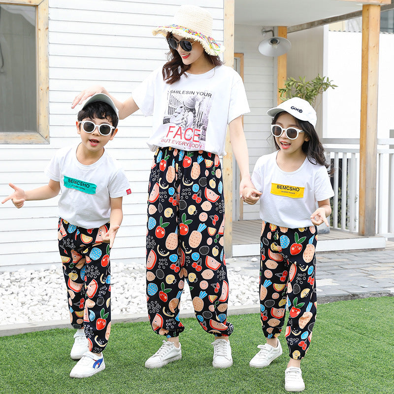 Free shipping   Summer women's mosquito pants made of cotton Thin bloomers for boys and girls Family pants Middle and small children Pajama pants