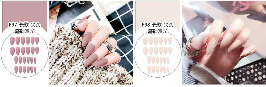 Fashion  nail Pointed Toe Nail Tip Solid Color Frosted and Matte Whole Fake Nails Wear Nail Nail Stickers Nail Finished Product Detachable