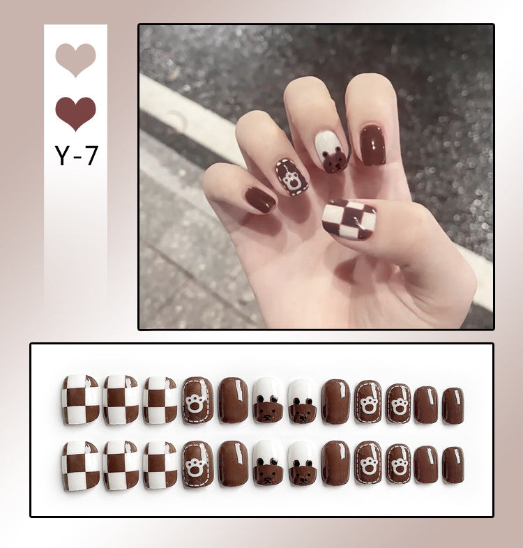 Fashion  nail Wearable Nail Sticker Chessboard Grid Wearable Nail Sheet Nail Shaped Piece Removable Nail Patch Finished Nail