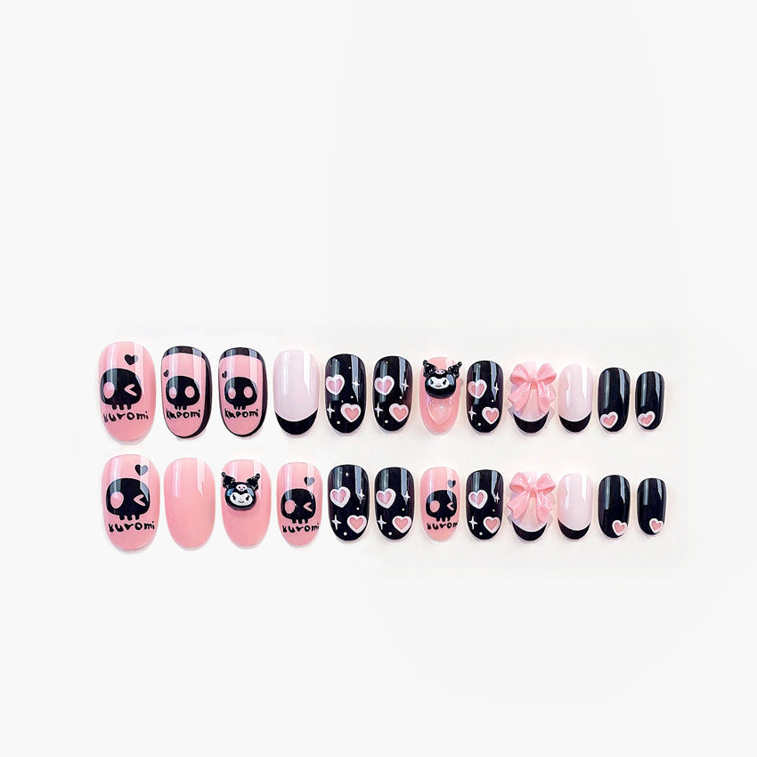 Fashion  nail New Cute Doll Short Skull Finished Nail Beauty Wearable Fake Nails Removable Nail Tip Wearable Armor X90