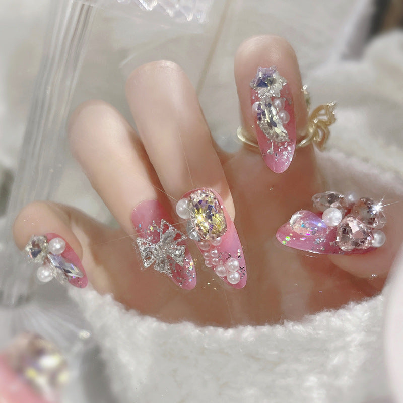 Fashion  nail New Rhinestone Manicure Wear Nail Ins Advanced Pure Desire Wind Nail Patch Wear Nail Diamond Nail Stickers U2