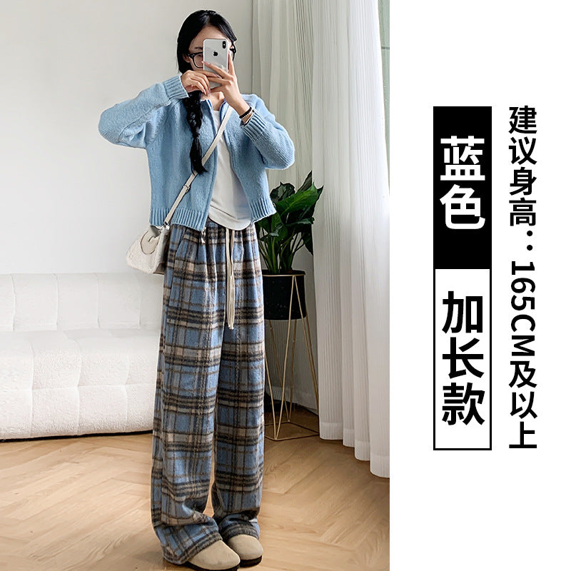 Free shipping  fashion style plaid casual pants women's dopamine wear design sense wide-leg thin straight trousers pants