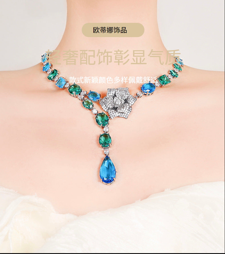 珠宝首饰2023欧蒂娜新款秋冬季奢华设计花卉重工夸张套装时尚新娘项链现货