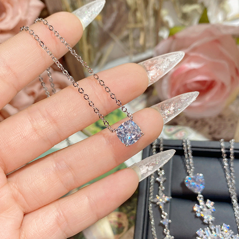 珠宝首饰山茶新款珠宝璀璨精致白钻项链女 镀18K金简约甜美少女超仙锁骨链