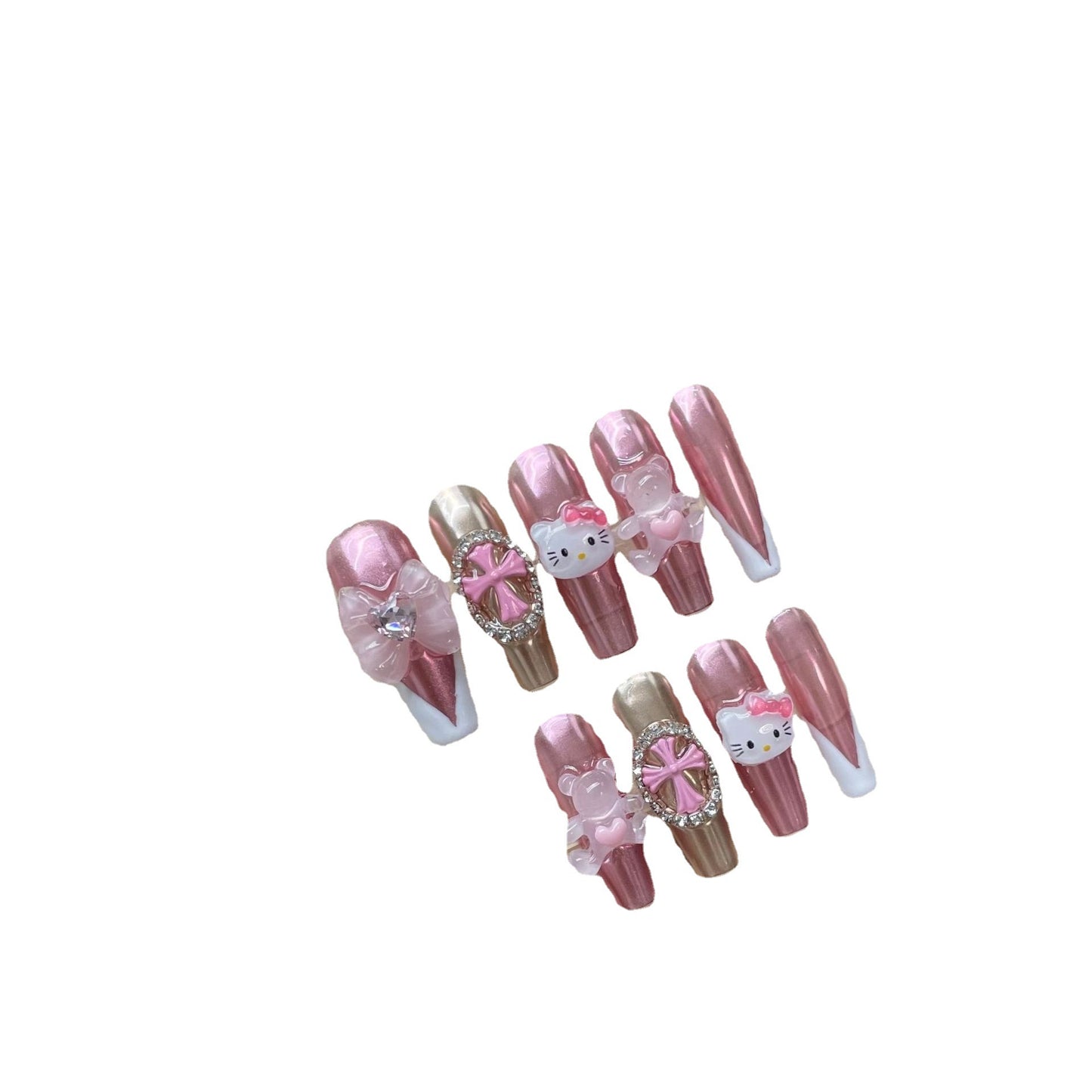 (reusable nail)"Handmade real shot" handmade nail cartoon cute Hello Kitty hug bear Croce cross bow