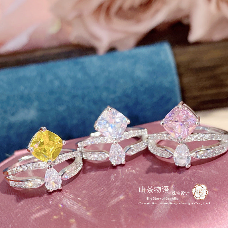 Camellia复古碧玺水滴皇冠宝石戒指 帕帕拉恰 皇冠粉粉水晶指环女