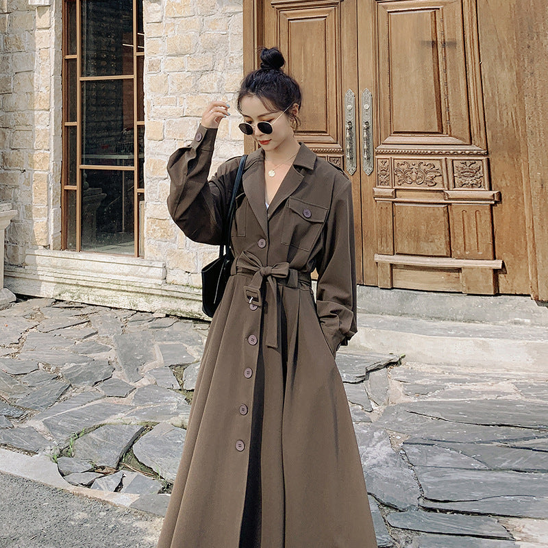 Fashion women's wear Real Shot Large Skirt Windbreaker Dress Women's Mid-Length 2024 Autumn and Winter Clothing New Waist Trimming Fashion Fashion Coat