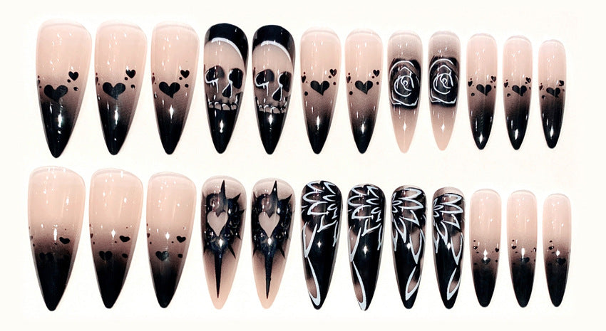 Fashion  nail Halloween Skull Night Rose Fake Nail Patch Dark Punk Fashion Manicure Wear Nail Tip Finished Product B68