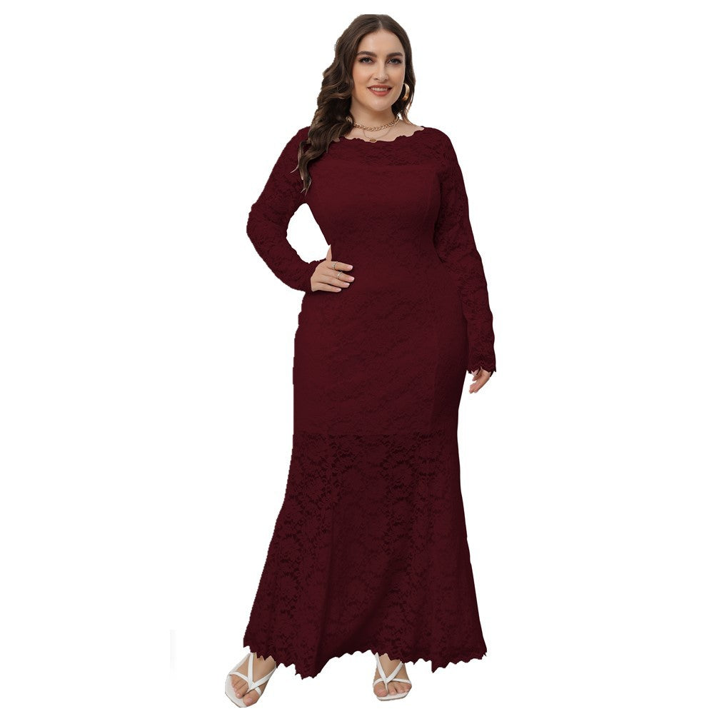 Fashion women's wear 2024  plus Size Women's Clothing New   Cross Border Foreign Trade Lace Fishtail Evening Dress Dress Sq0208