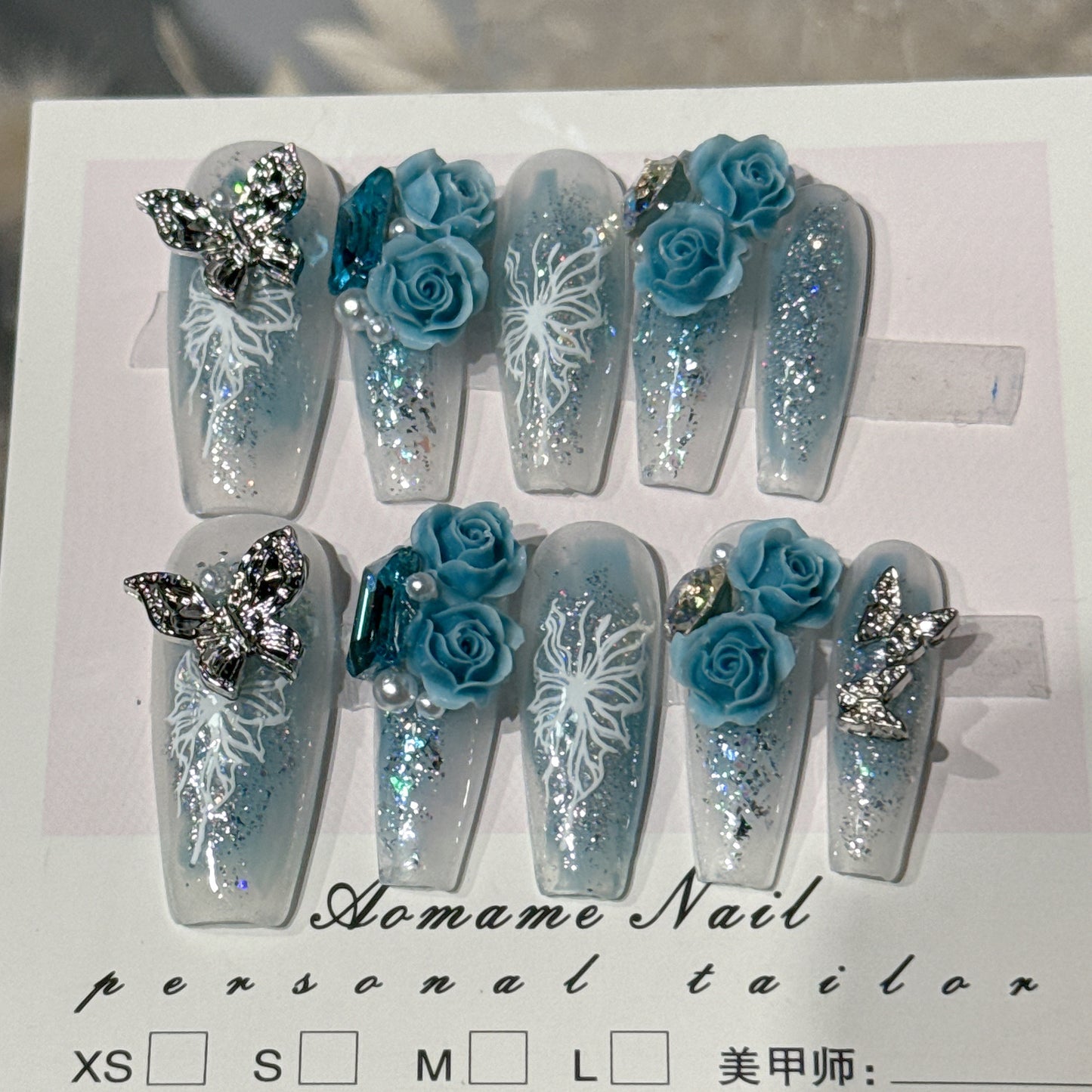 Hand-Worn Armor Orchid Butterfly Cold Lake Water Blue Rose Repeated Disassembly Nail Beauty Nail Patch