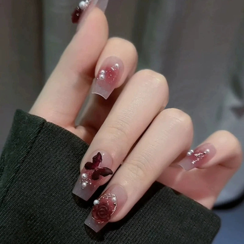 (Hand-made nail) French nail armor long black small fragrance simple white high-grade sense nail piece bride pregnant woman finished product.
