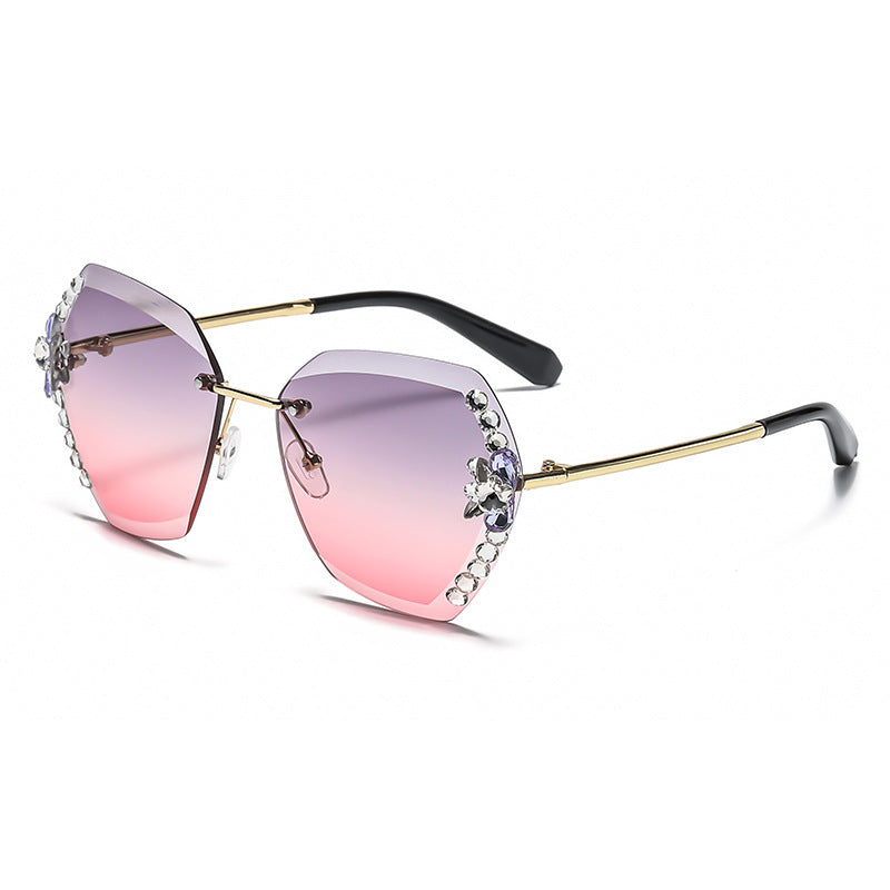 Women's fashion glasses 跨境新款潮镶钻墨镜女偏光防紫外线大脸显瘦开车太阳眼镜女夏
