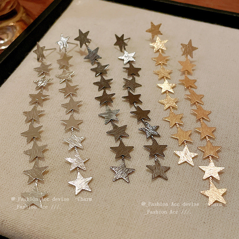 银针金属星星流苏耳环欧美时尚气质耳钉小众百搭高级感耳饰批发女