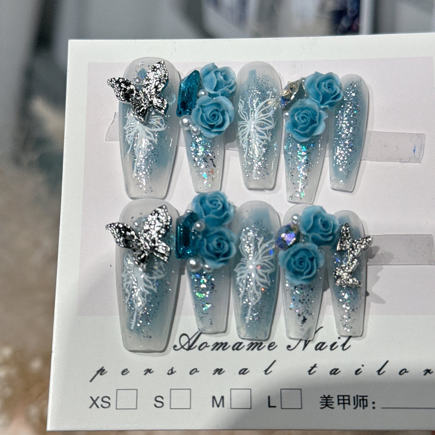 Hand-Worn Armor Orchid Butterfly Cold Lake Water Blue Rose Repeated Disassembly Nail Beauty Nail Patch