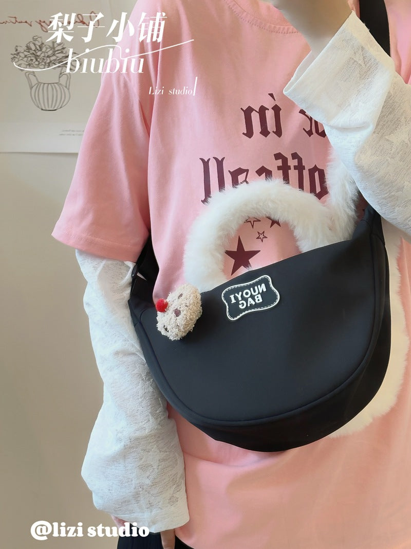 Dopamine Bag Free shipping Tattoo Crescent bag Crossbody bag Women's dopamine niche design Nylon cloth dumpling bag Wide shoulder strap Casual shoulder bag