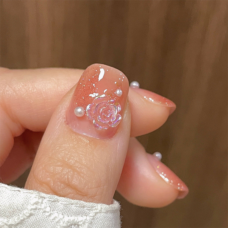 光变山茶花穿戴甲变色指甲贴片珍珠美甲片假指甲美甲贴片成品甲片