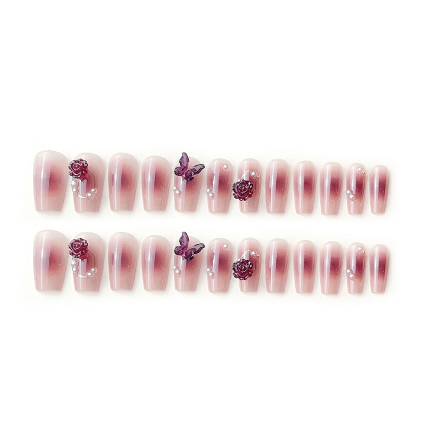 Fashion  nail Dark Rose Red Butterfly Wear Armor Nail Stickers Nail Sticker Nail Patch Finished Blush Nail Shaped Piece A5
