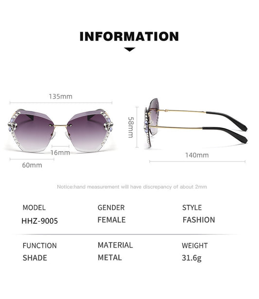 Women's fashion glasses 跨境新款潮镶钻墨镜女偏光防紫外线大脸显瘦开车太阳眼镜女夏
