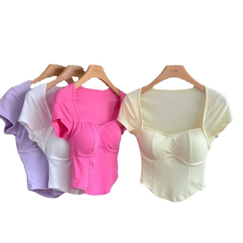 Dopamine tops Free shipping Tattoo Dopamine top 2023 comes with bra big U-neck short-sleeved T-shirt for women's summer slim and thin, fast AliExpress cross-generation hair