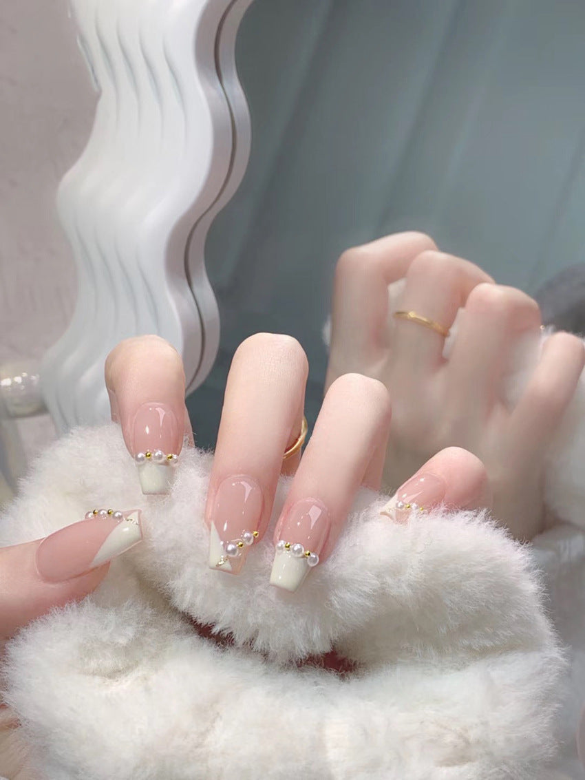Fashion  nail New Fresh Sweet French Pearl Nail Beauty Patch Fake Nails Fresh Handmade Wear Nail Wholesale A28