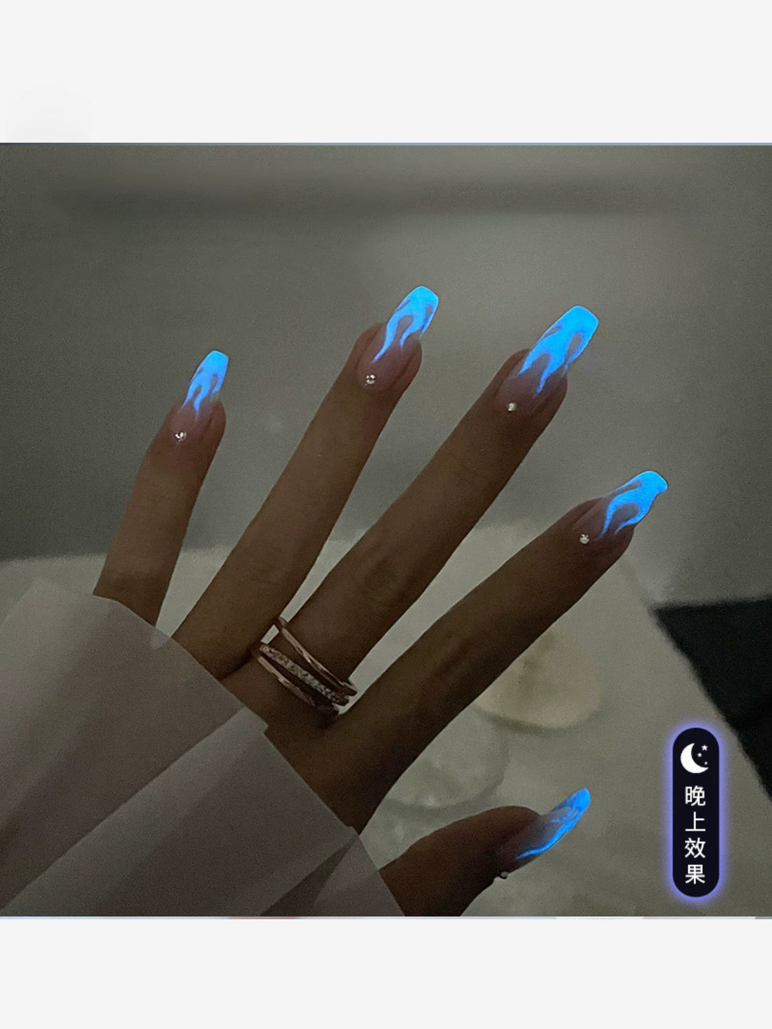 (Hand made nail) Handmade customized wearing of nails, internet famous new night glow flames, whitening pregnant women, brides, nail stickers, finished nail patches