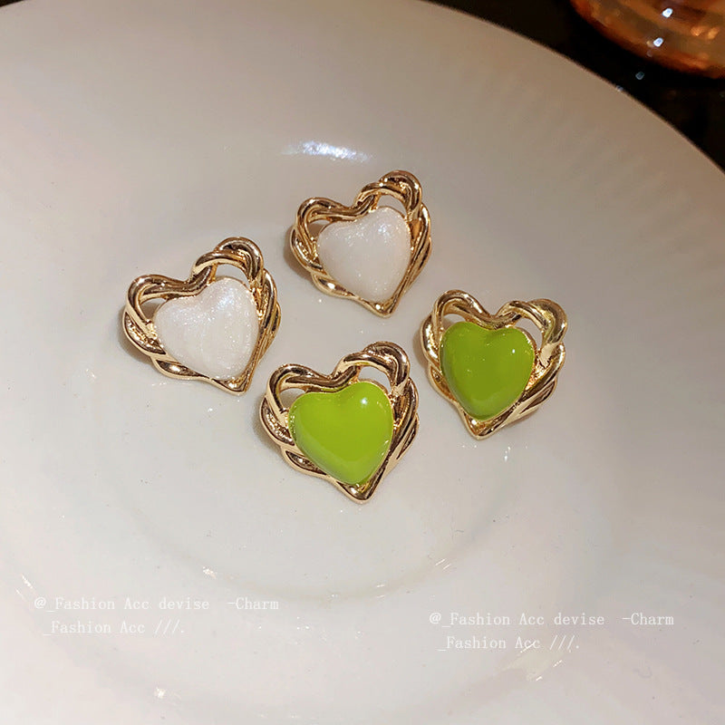 银针爱心缠绕滴油耳环2023新款甜美耳钉复古百搭设计感耳饰批发女