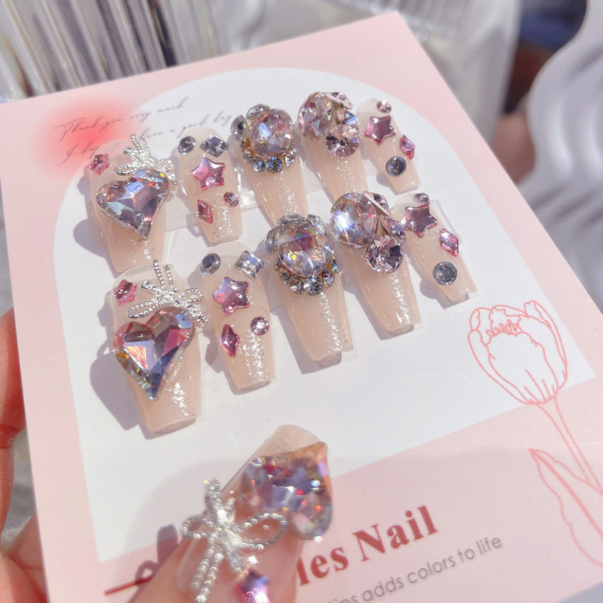 Fashion  nail New Nail Beauty Wear Nail Ins Advanced Pure Desire Wind Rhinestone Nail Patch Wear Nail Diamond Nail Stickers U6