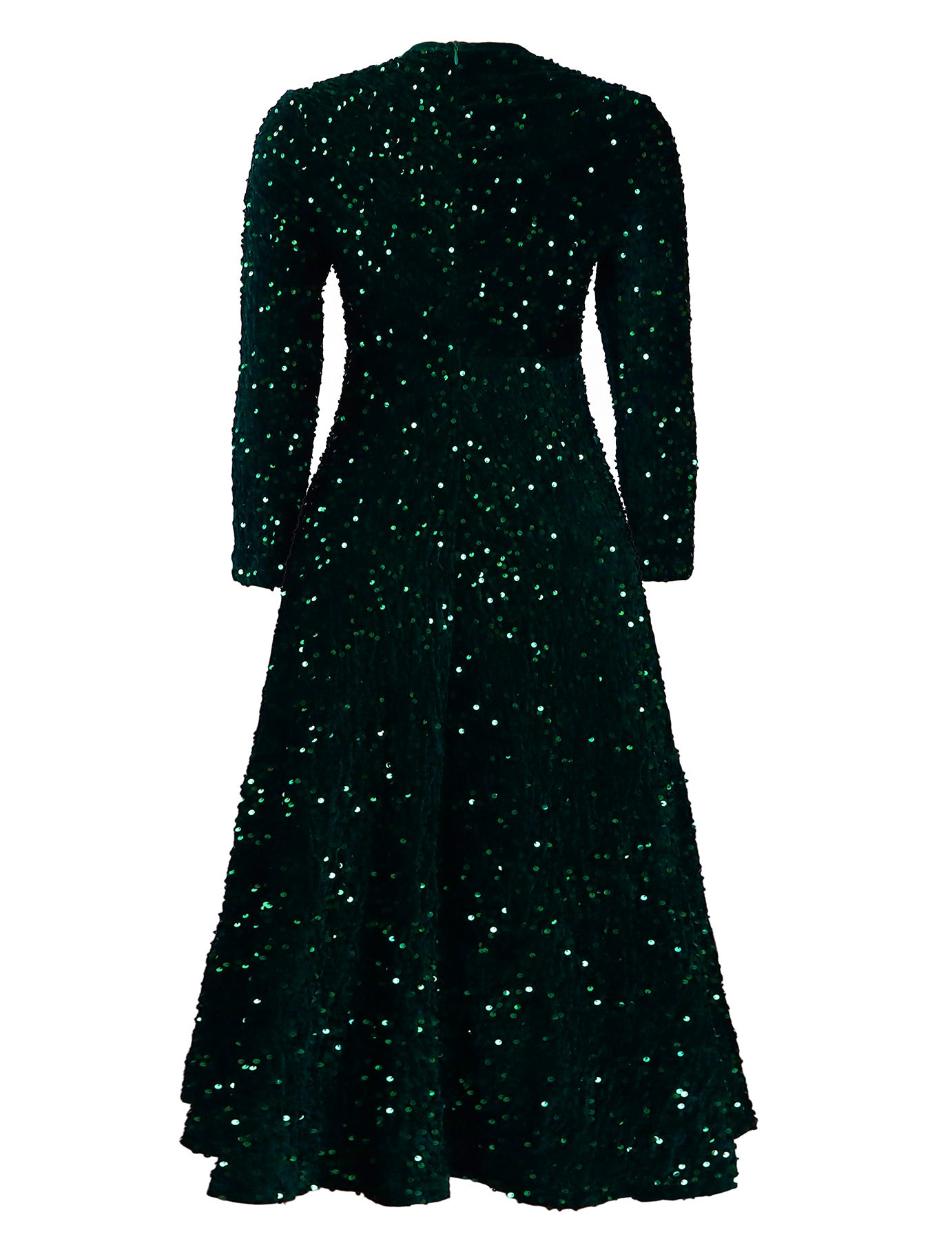 Fashion women's wear D469 Cross-Border New Arrival Women's round Neck Long Sleeve Pure Color Sequins High Waist Temperament Mid-Length Formal Dress European and American Style Dress