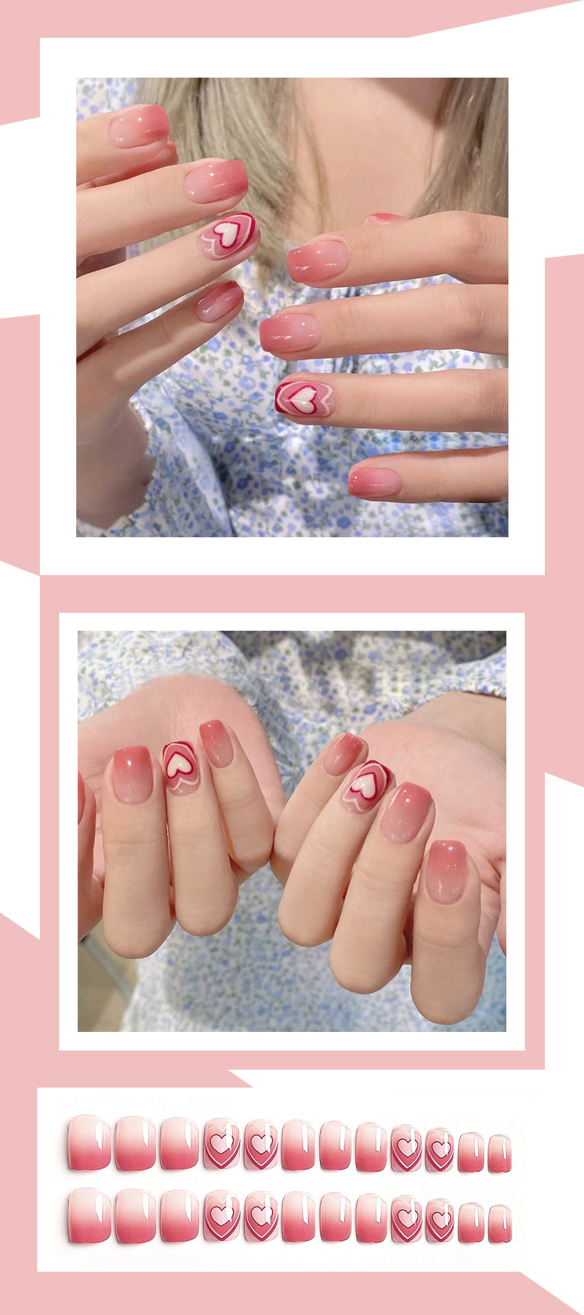 Fashion  nail Wear Armor Nail Stickers Nail Patch Fake Nails Removable Love Heart Short Nail Sticker Y48