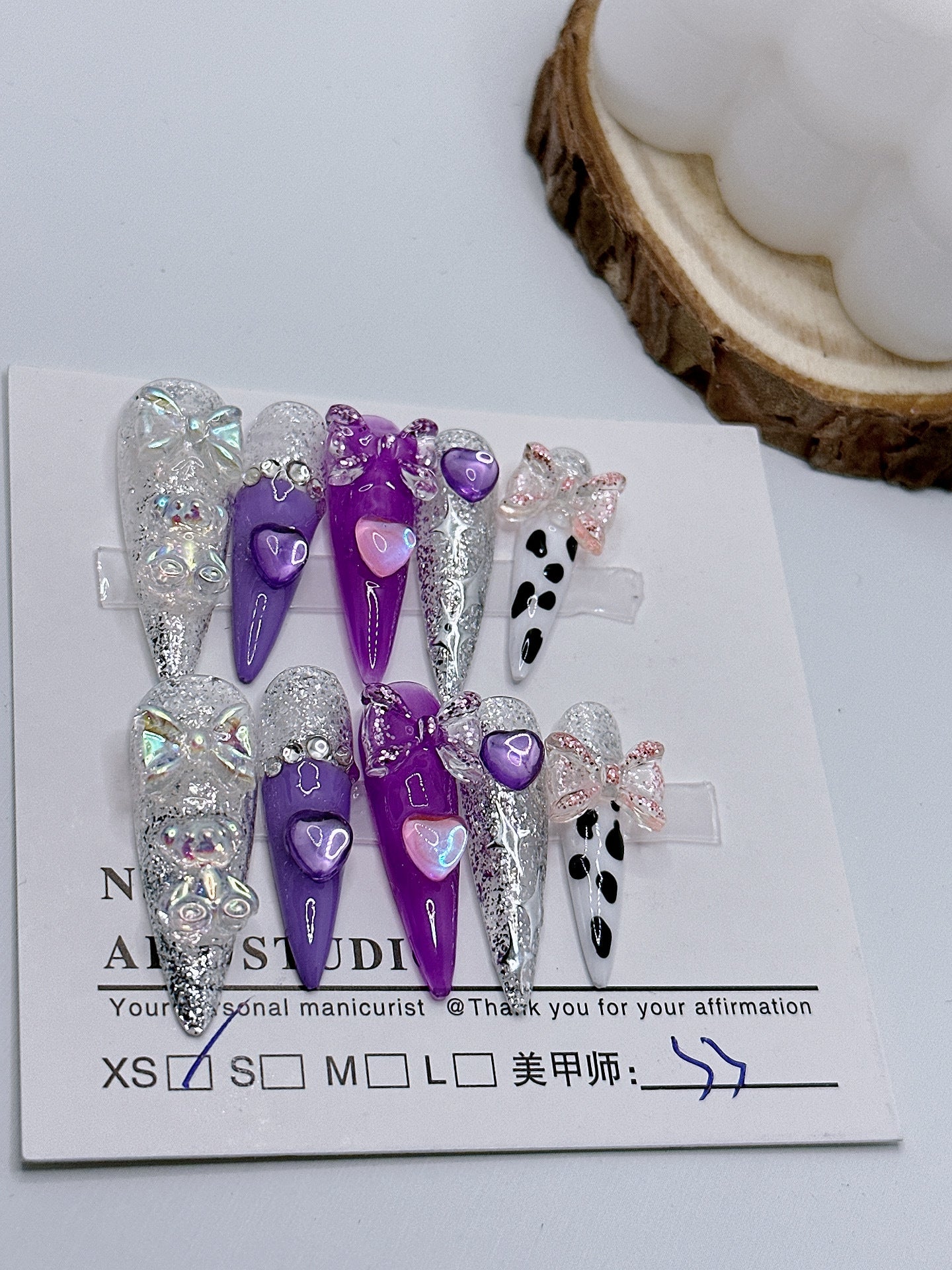 Handmade Wear Nail Ice Transparent Moisturizing Purple Girl Heart Japanese Sweet Nail Stickers Finished Product Wholesale