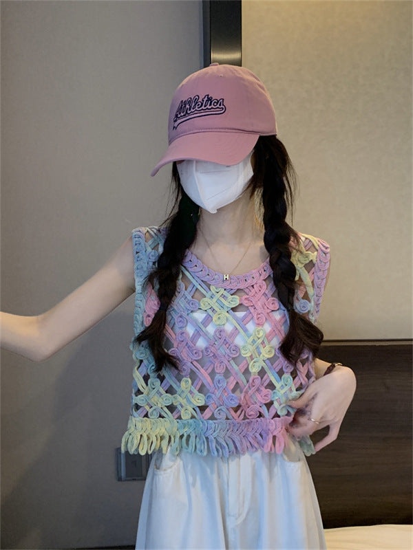 Dopamine tops Free shipping Tattoo Purple suspender vest women's summer outer wear concert wear dopamine bright seaside fringed Thai jazz top