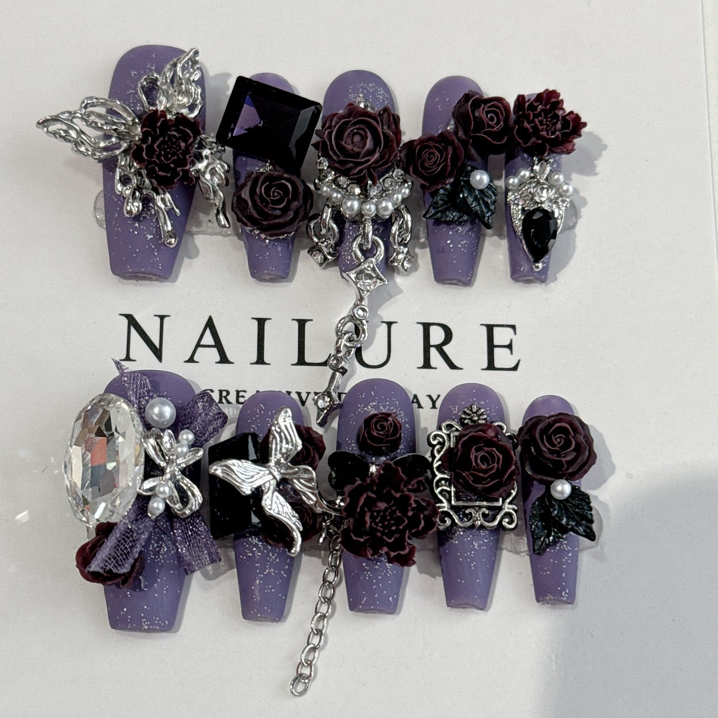 (Hand-Made Nail) Original Manicure Midnight Rose Moon Night Palace Light Luxury Heavy Industry Wear Nail Senior Nail Patch
