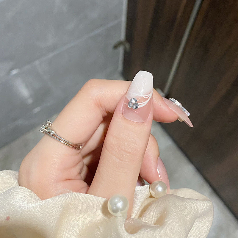 极光线条穿戴甲晕染美甲贴片闪粉指甲贴片假指甲穿戴美甲成品甲片